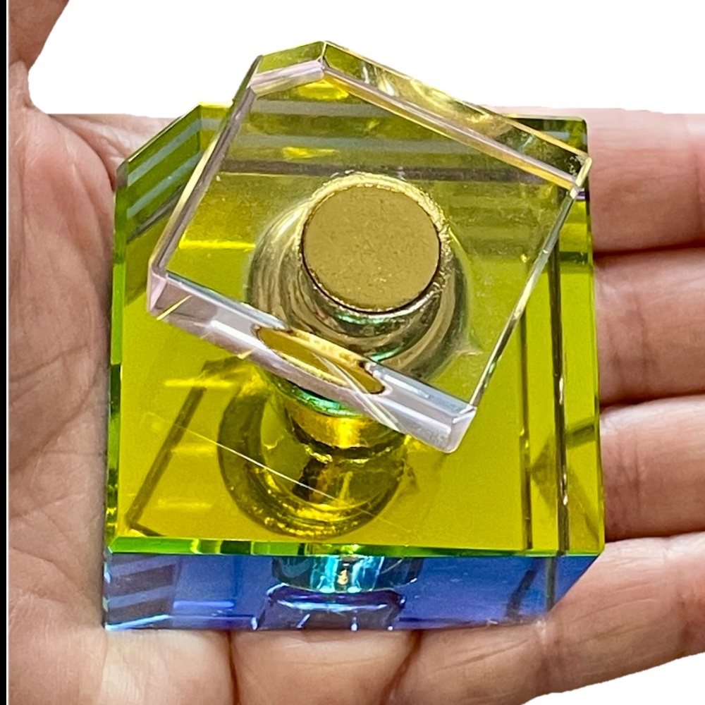 VINTAGE IRIDESCENT RAINBOW GLASS CRYSTAL FACET PERFUME BOTTLE ART DECO - Picture 2 of 10
